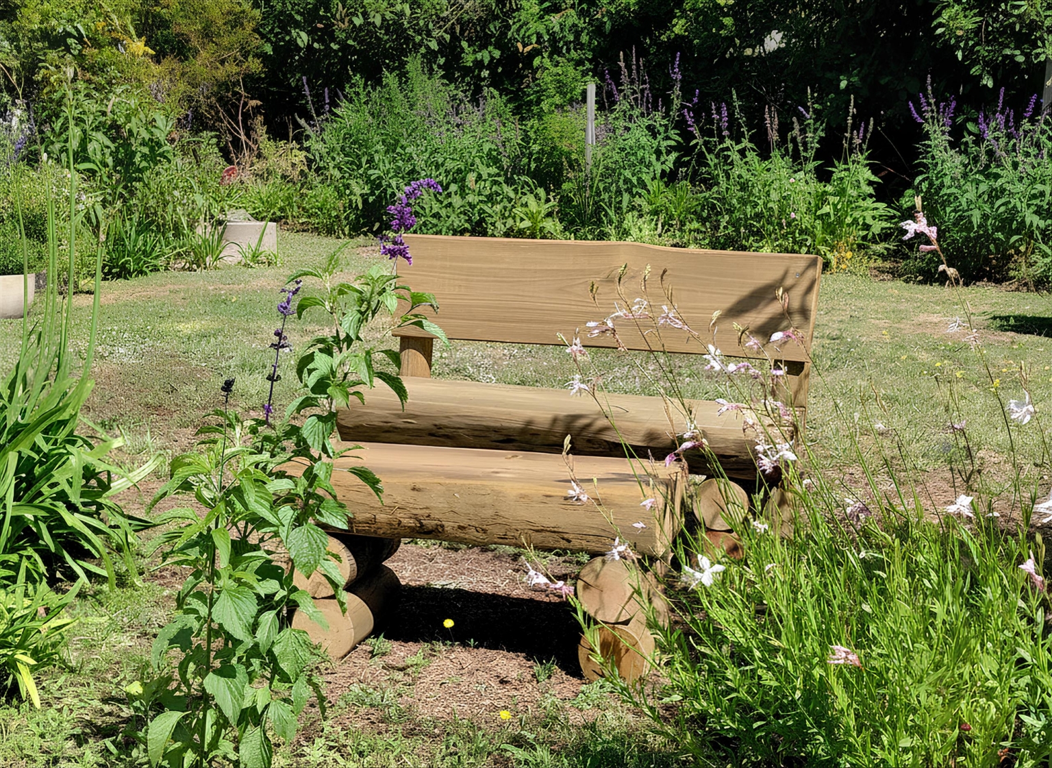 banc rondins bois dossier jardin mobilier urbain labat merle